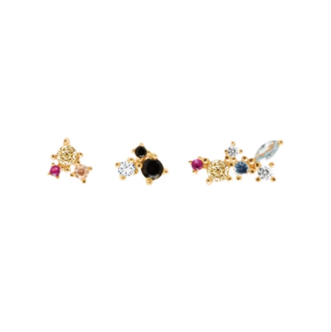 TRIPLE TROUBLE GOLD EARRINGS