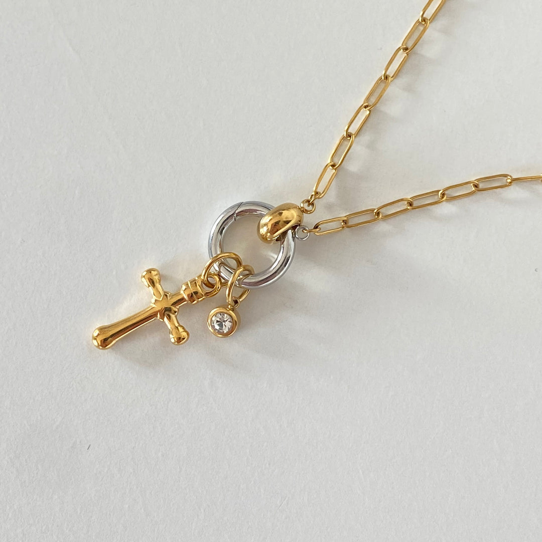 ESME GOLD & SILVER CROSS NECKLACE