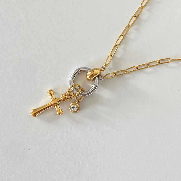 ESME GOLD & SILVER CROSS NECKLACE