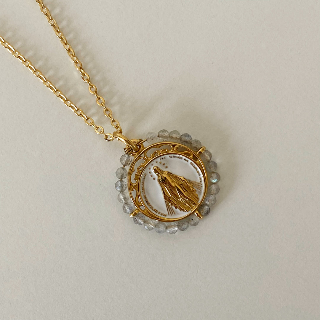 VIRGIN MARY LABRADORITE NECKLACE