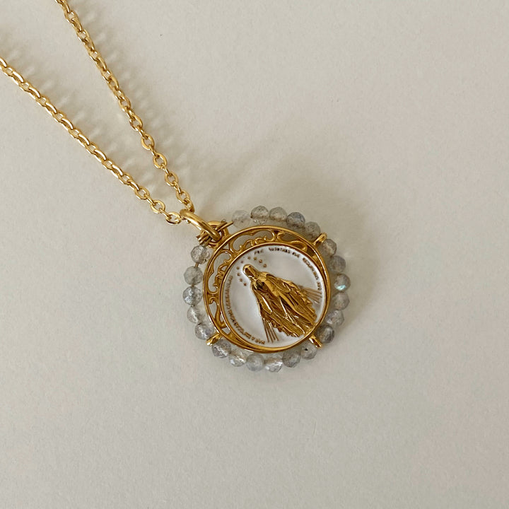 VIRGIN MARY LABRADORITE NECKLACE