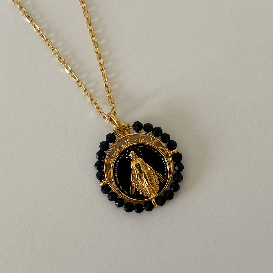 VIRGIN MARY BLACK ONYX NECKLACE