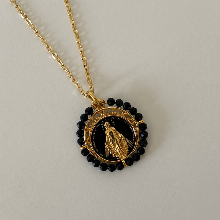 VIRGIN MARY BLACK ONYX NECKLACE