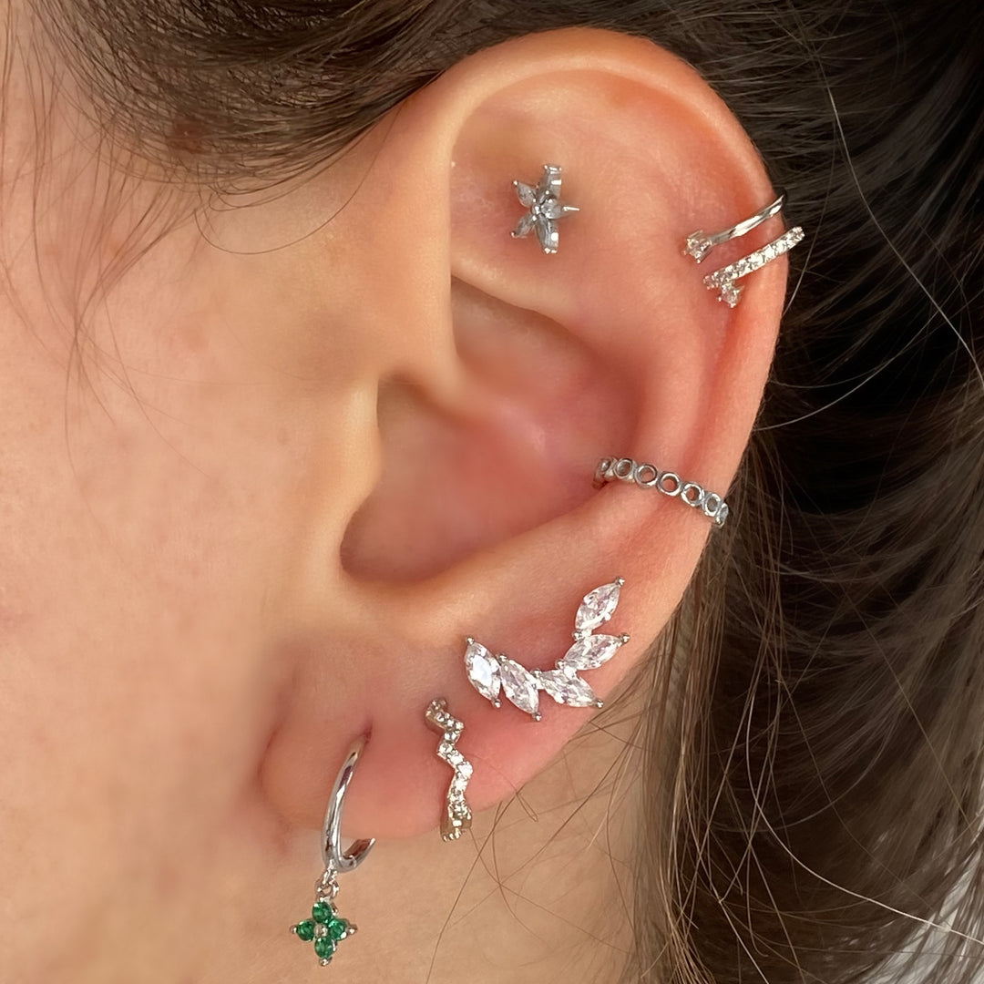 FLORA SILVER GREEN EARRINGS