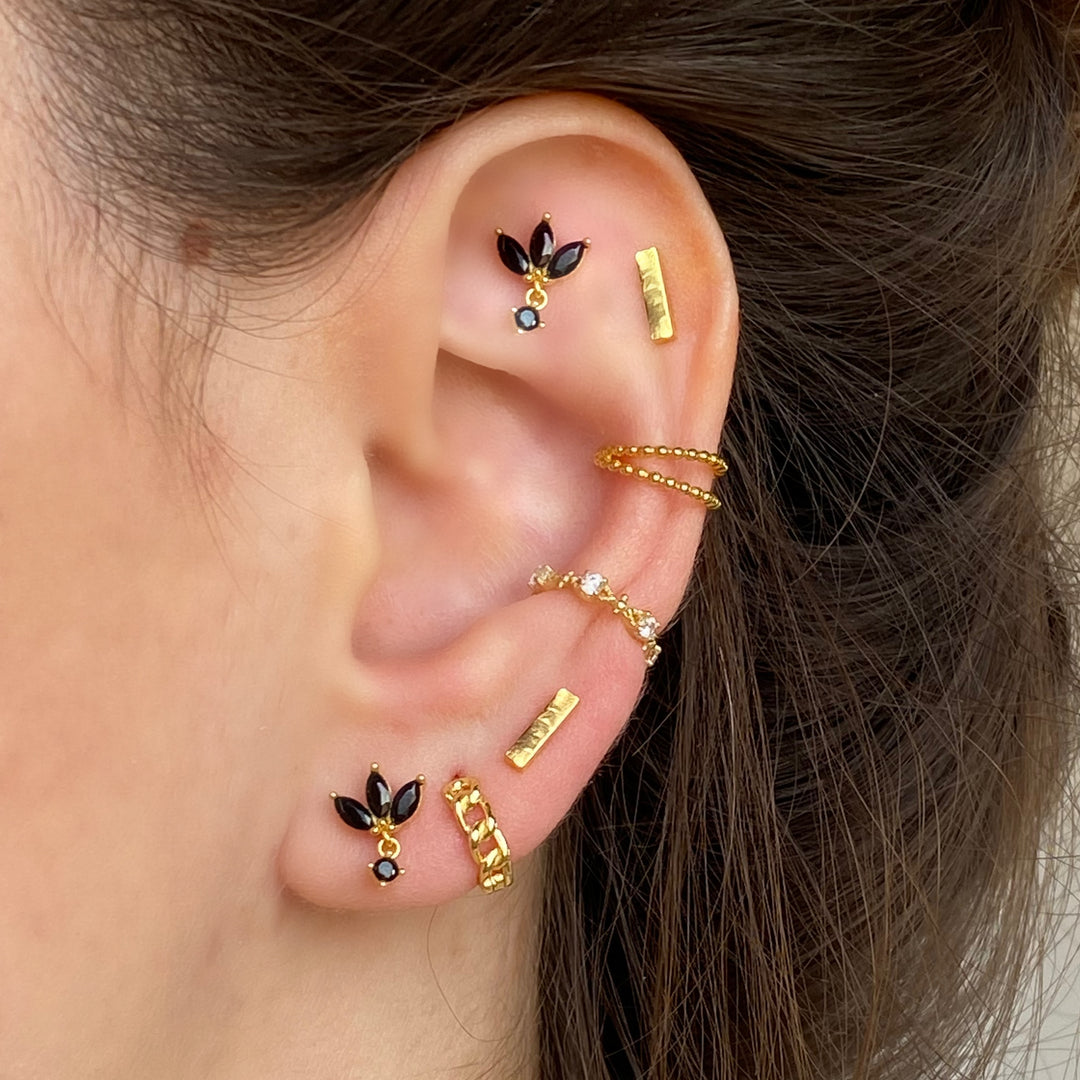 TRIA GOLD BLACK EARRINGS